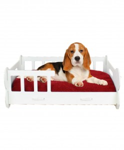 Büyük Köpek Yatağı Dekoratif Ahşap Dayanıklı Beyaz Renk Beşik Kemik Model